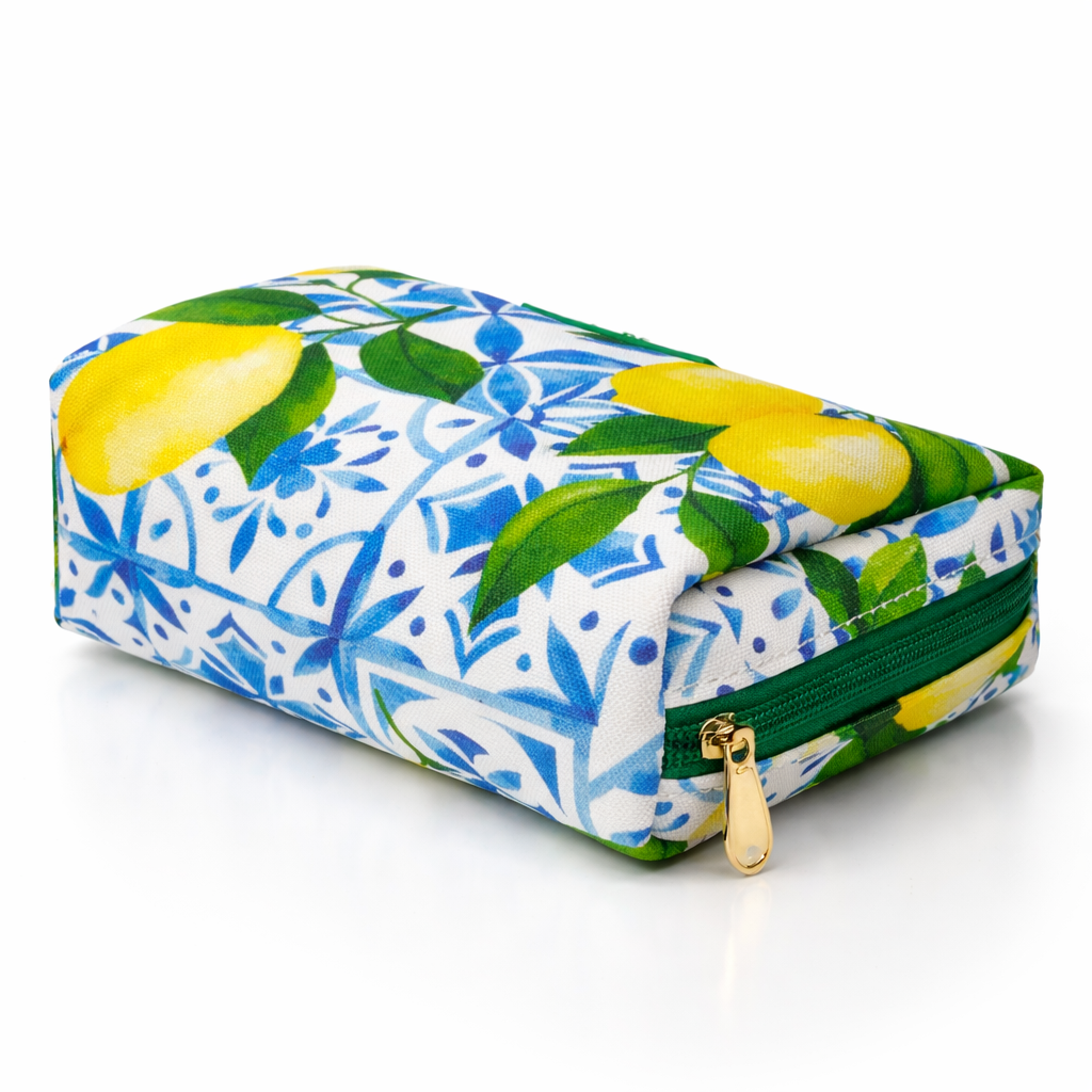 QUEEN OF HEARTS COSMETIC BAG IN MEDITERRANEAN LEMONS