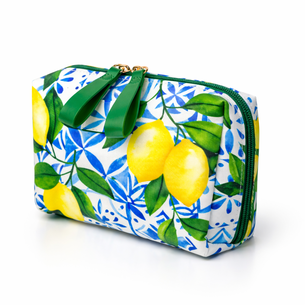 QUEEN OF HEARTS COSMETIC BAG IN MEDITERRANEAN LEMONS