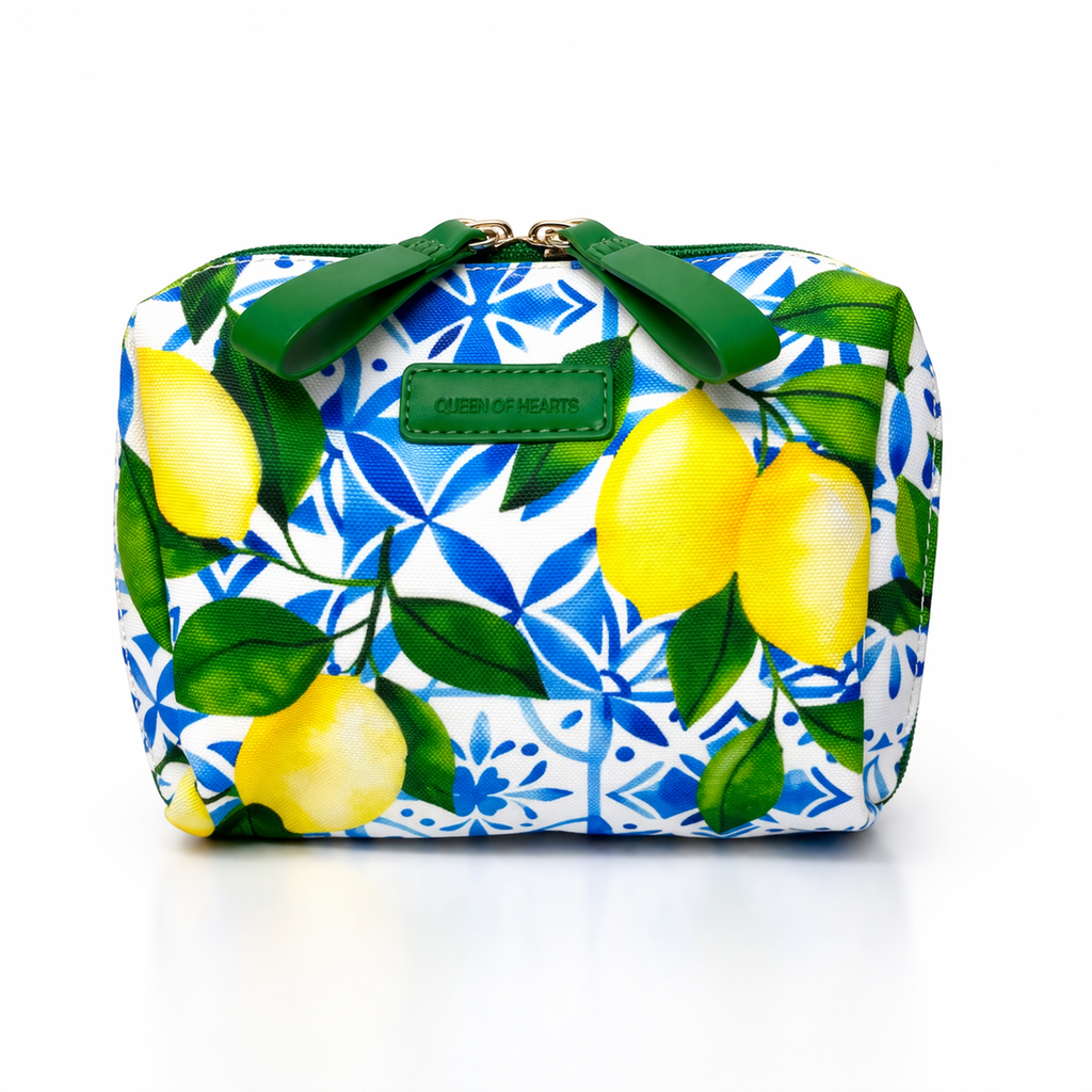 QUEEN OF HEARTS COSMETIC BAG IN MEDITERRANEAN LEMONS