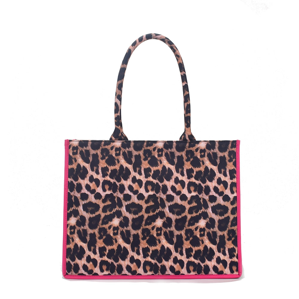 Queen of Hearts Book Tote Set in Leopard with Pink Trim