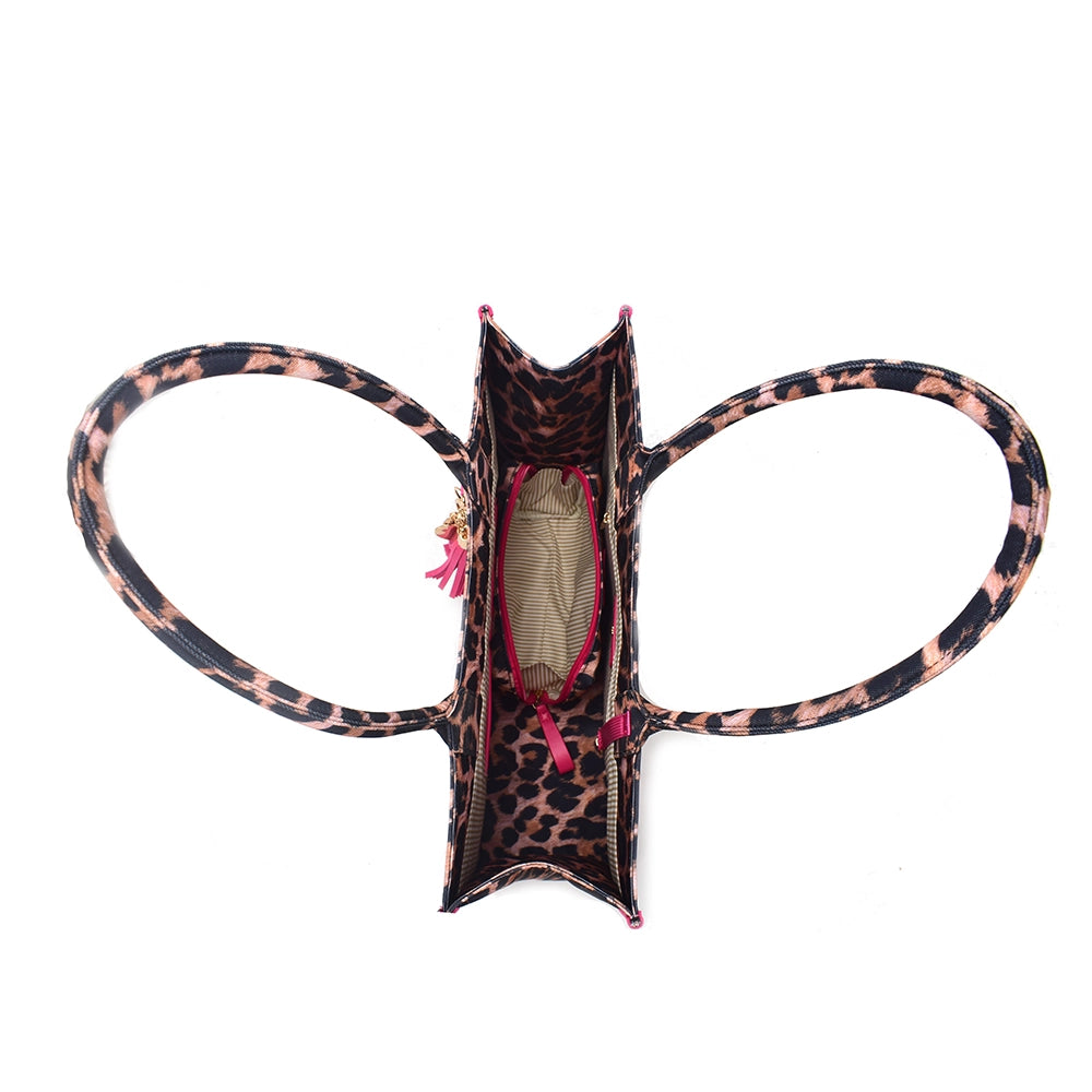 Queen of Hearts Book Tote Set in Leopard with Pink Trim