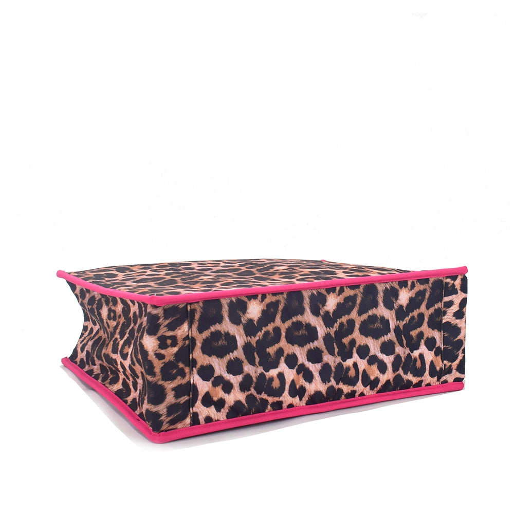 Queen of Hearts Book Tote Set in Leopard with Pink Trim