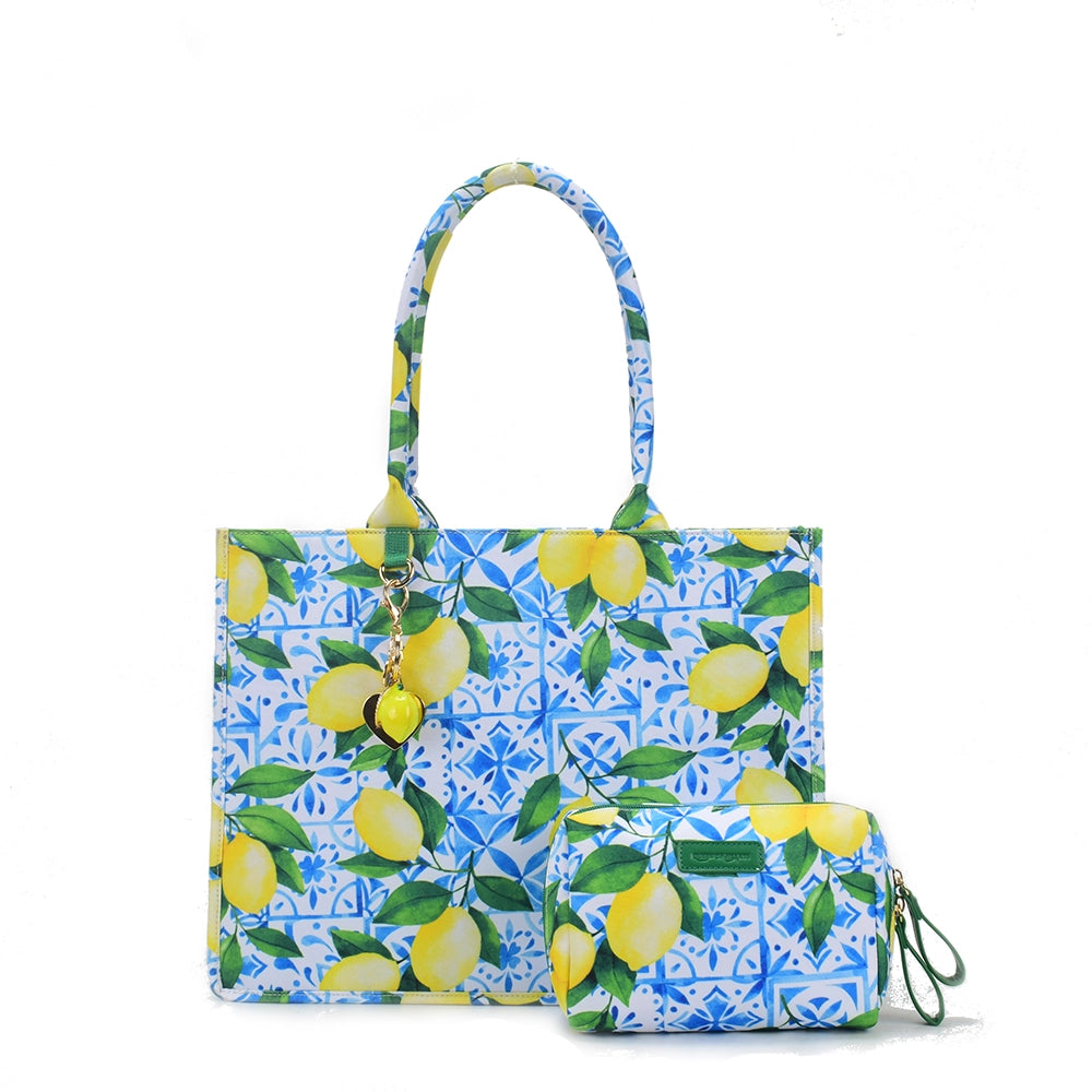 Queen of Hearts Book Tote Set in Mediterranean Lemons