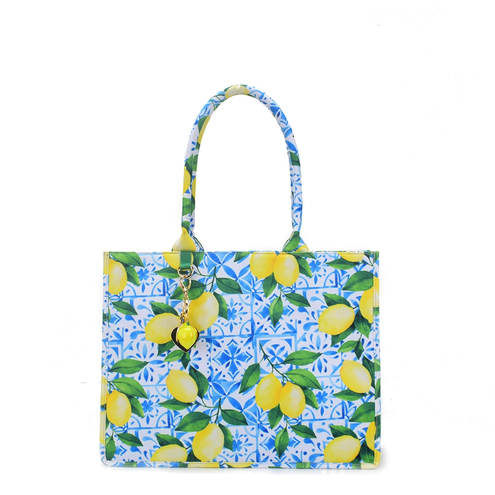Queen of Hearts Book Tote Set in Mediterranean Lemons