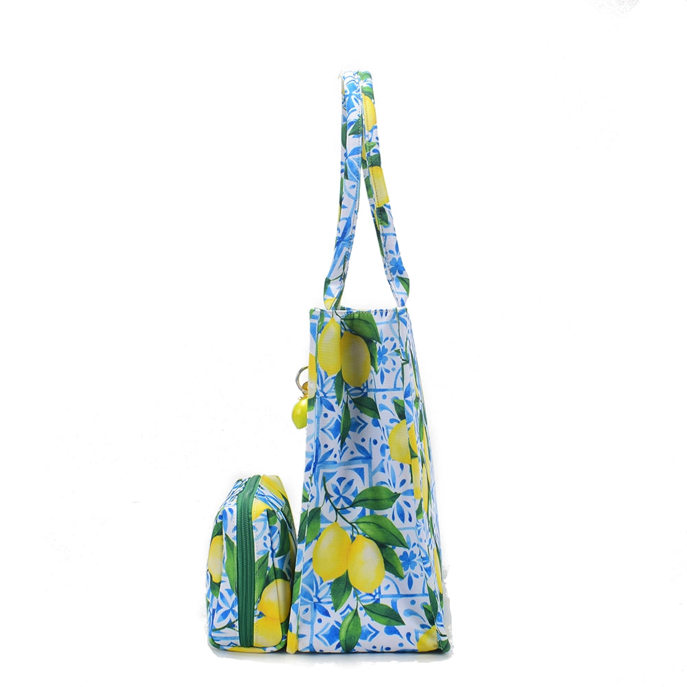 Queen of Hearts Book Tote Set in Mediterranean Lemons