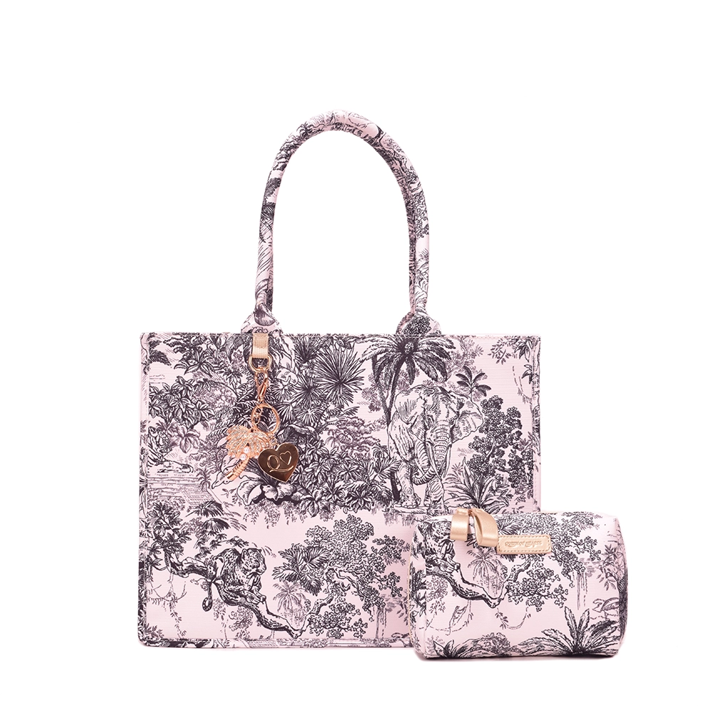 Queen of Hearts Book Tote Set in Palm Tree and White Lotus