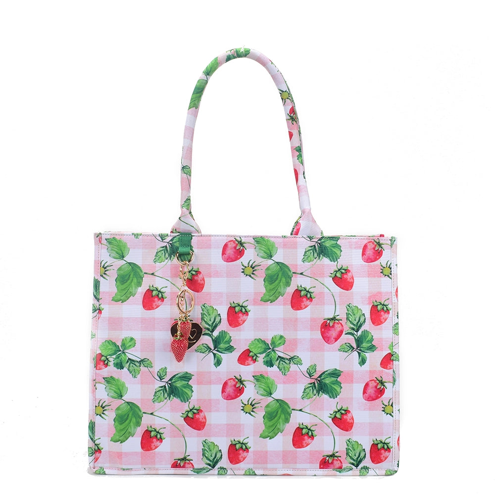 Queen of Hearts Book Tote Set in Strawberry Gingham