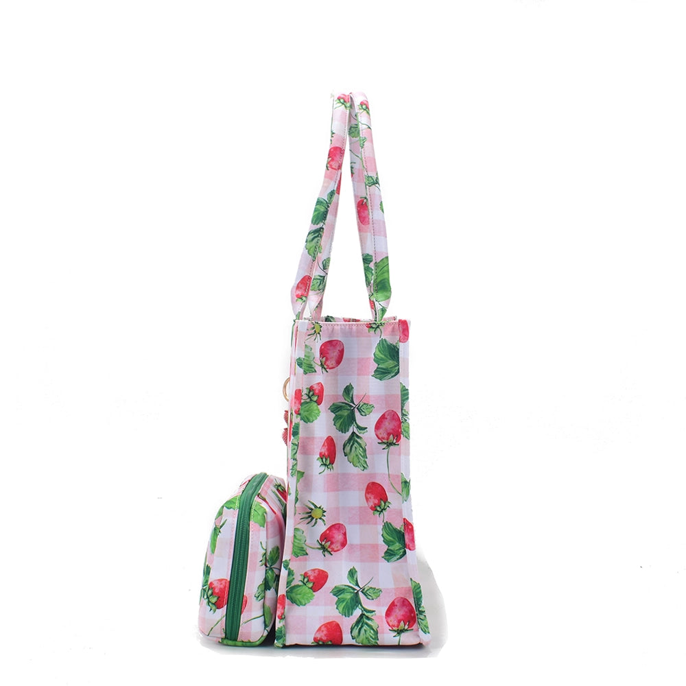 Queen of Hearts Book Tote Set in Strawberry Gingham