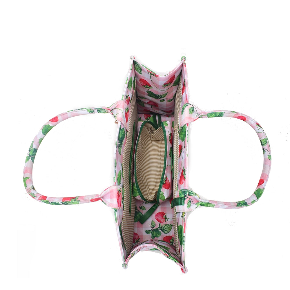 Queen of Hearts Book Tote Set in Strawberry Gingham