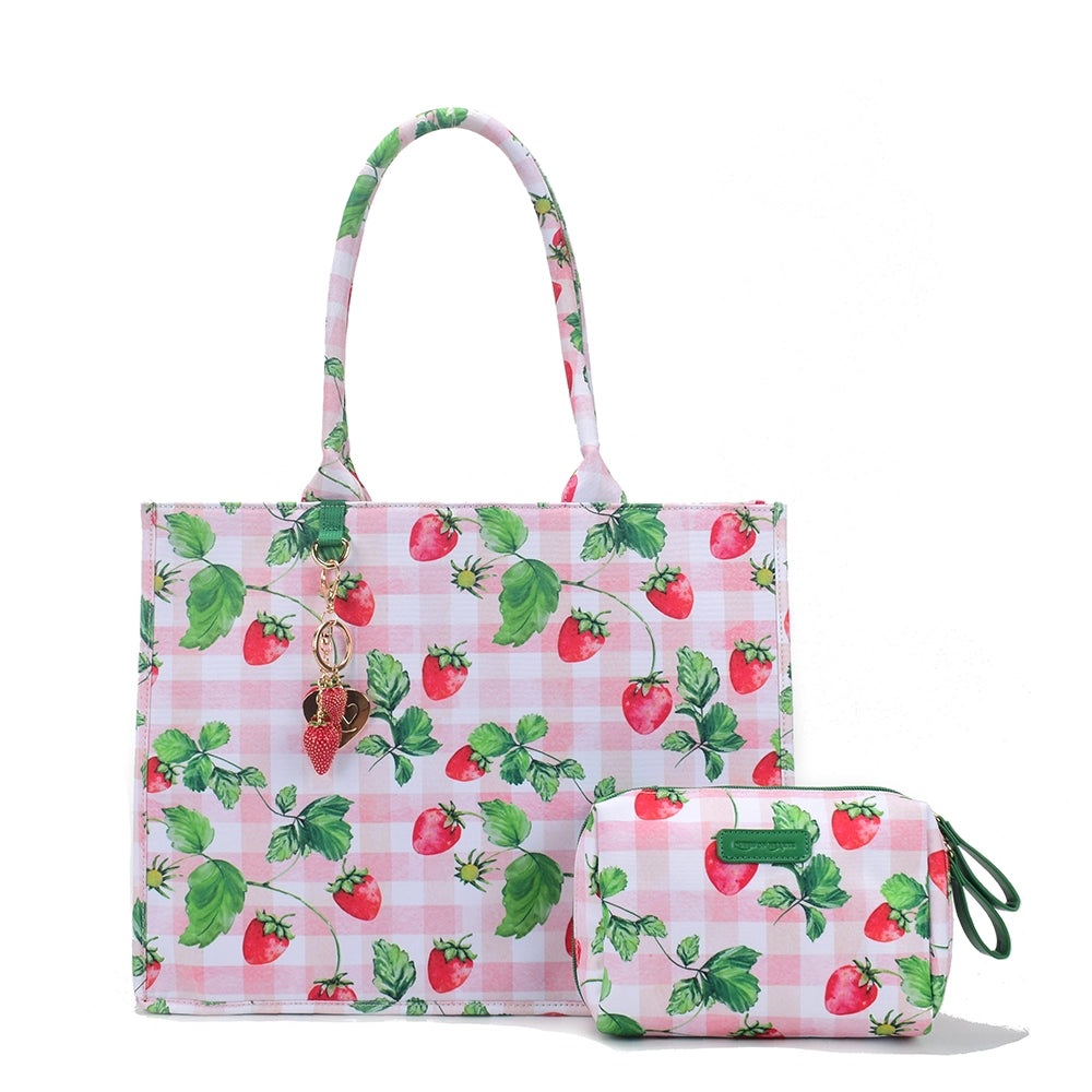 Queen of Hearts Book Tote Set in Strawberry Gingham
