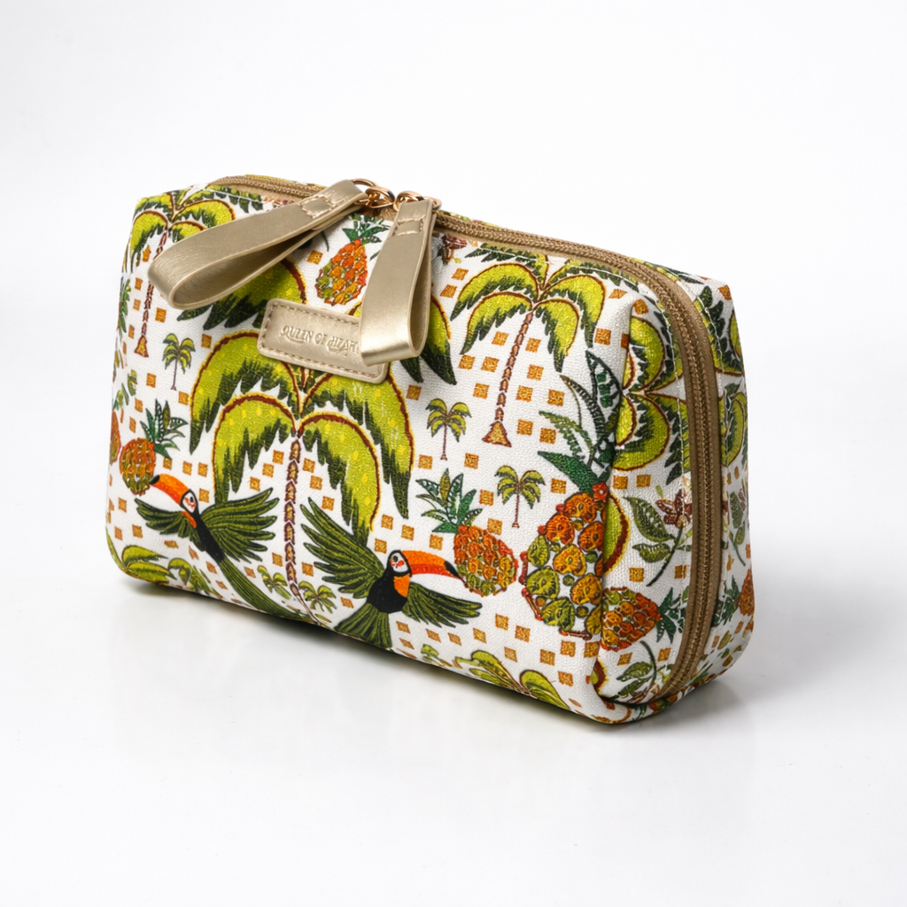 QUEEN OF HEARTS COSMETIC BAG IN HAWAIIAN TRIBAL