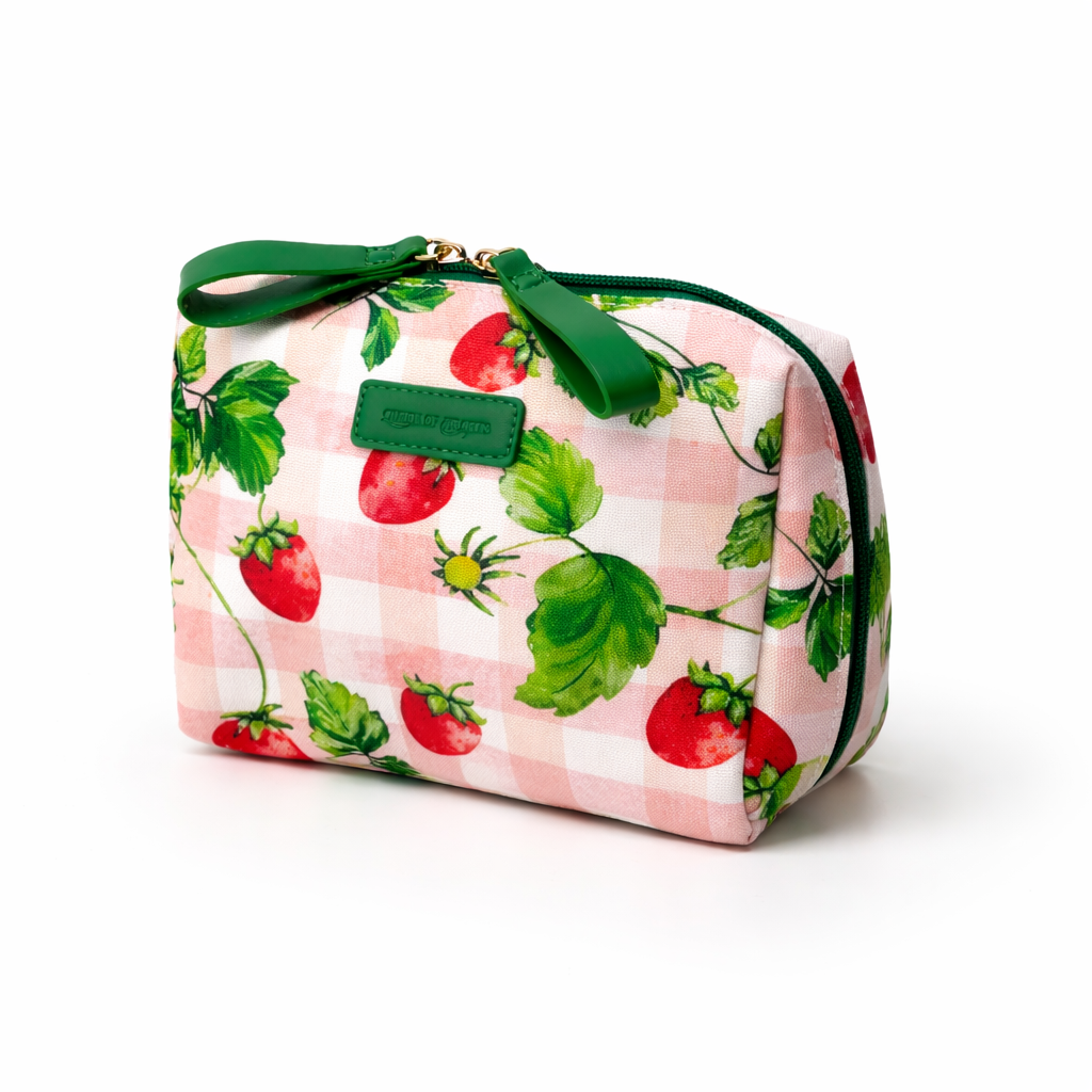 QUEEN OF HEARTS COSMETIC BAG IN STRAWBERRY GINGHAM