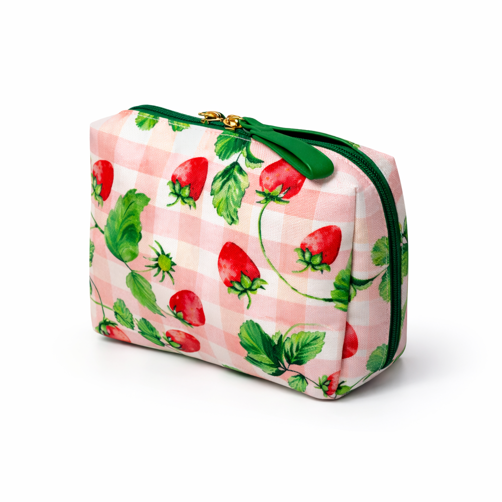 QUEEN OF HEARTS COSMETIC BAG IN STRAWBERRY GINGHAM