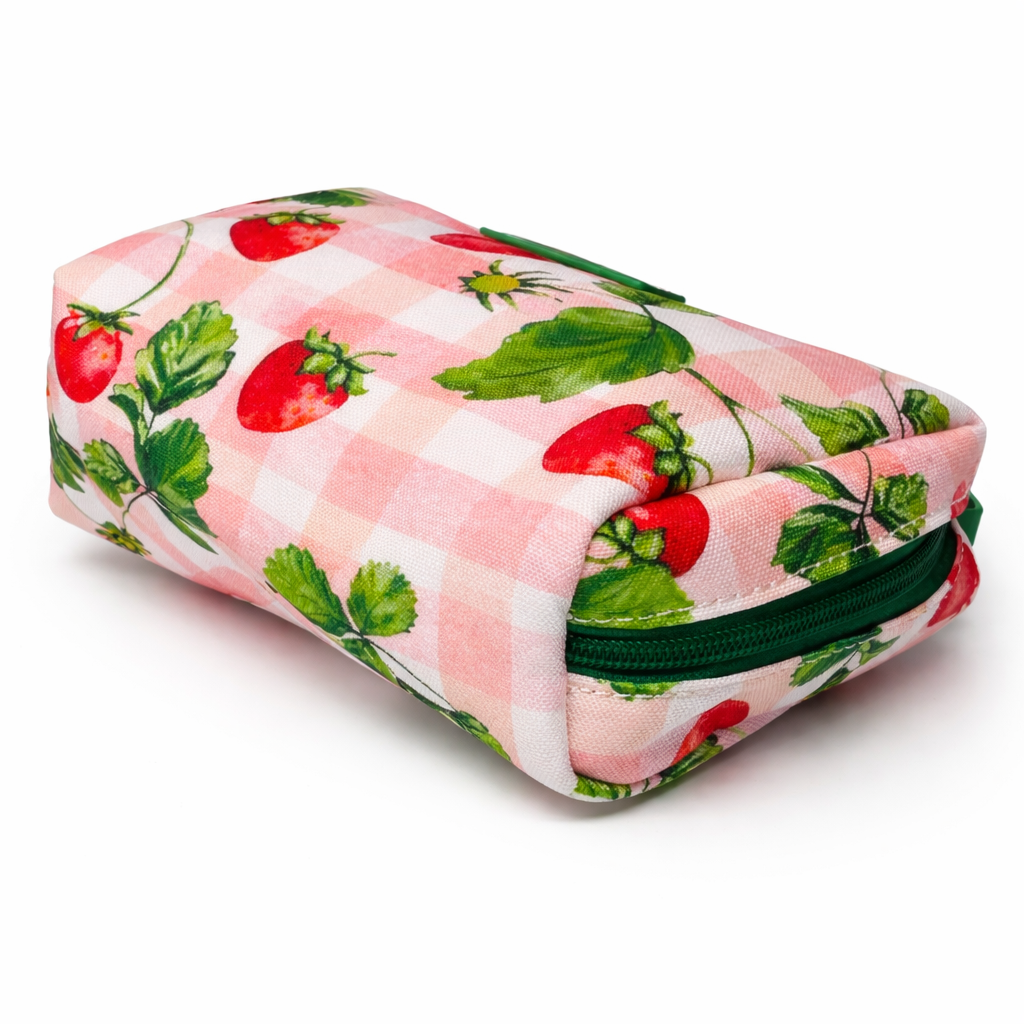 QUEEN OF HEARTS COSMETIC BAG IN STRAWBERRY GINGHAM