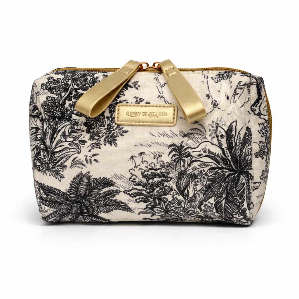 QUEEN OF HEARTS COSMETIC BAG IN WHITE LOTUS