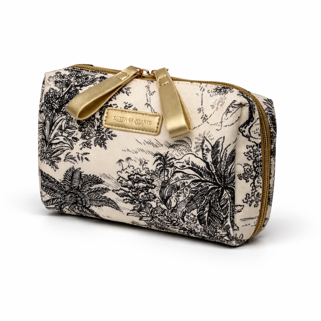 QUEEN OF HEARTS COSMETIC BAG IN WHITE LOTUS