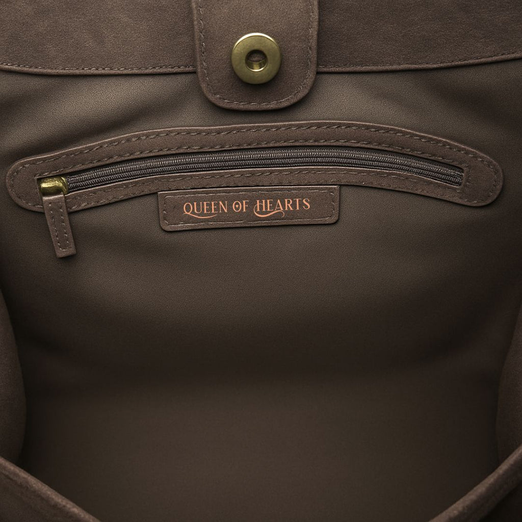Queen of Hearts Suede Hobo Brown
