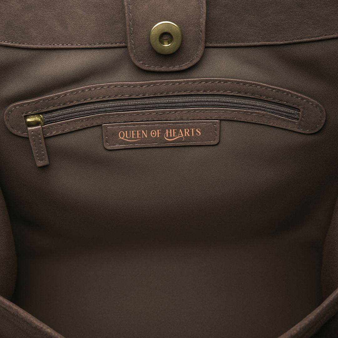 Queen of Hearts Suede Hobo Brown